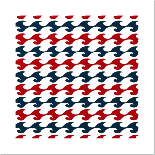 Red and Navy Blue Nautical Waves Posters and Art